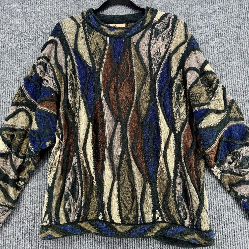 Vintage COOGI Classic Linen Cotton Sweater Mens XL Australia 3D Knit Biggie